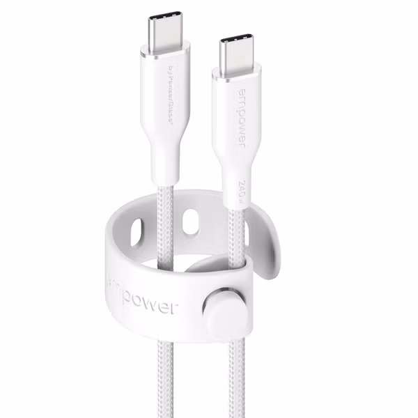 Empower by PanzerGlass Racing USB-C naar USB-C Oplaadkabel - 240W - 2 meter - Silver White