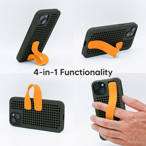 Callbuddy Hoesje met Strap Apple iPhone 17e / 16e / 15 / 14 / 13 - Camo Orange