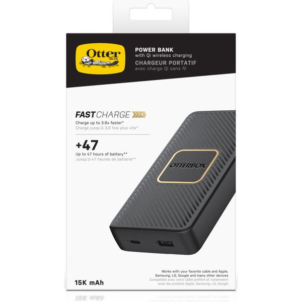 OtterBox Powerbank USB-C - 15.000 mAh - Draadloos opladen - Power Delivery - Zwart