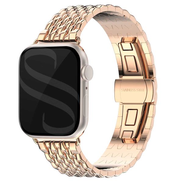 Selencia Stalen draak band Apple Watch Series 1 t/m 9 / SE (38/40/41 mm) | Series 10 / 11 (42 mm) - Rosé Goud