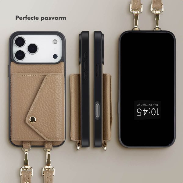 Selencia Sera Telefoonhoes met Koord en Envelop Pashouder Apple iPhone 18 Pro / 17 Pro - Taupe
