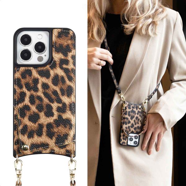 Selencia Nova Phone Case with Cord and Card Holder Apple iPhone 13 Pro - Leopard