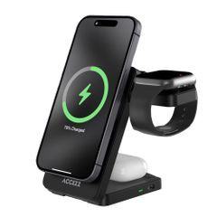Accezz 3-in-1 Opvouwbare Draadloze MagSafe Oplader - 20W - Zwart