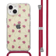 imoshion Design hoesje met koord Apple iPhone 15 - Dusty Rose Connected Hearts