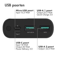 imoshion Powerbank 20.000 mAh + Accezz Ultra Slim GaN Oplader + Accezz USB-C naar USB-C kabel - 1 meter - Zwart