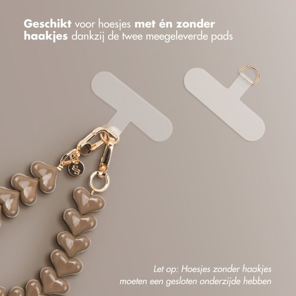 Selencia Rivièra MagSafe Backcover met afneembare haakjes voor de Apple iPhone 15 - Milky Latte + Lova Polskoord - Mocha Brown
