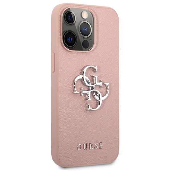 Guess 4G Metal Logo Saffiano Backcover Apple iPhone 13 Pro - Roze