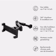 imoshion Hoofdsteun Tablethouder Auto met verstelbare arm - Zwart