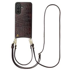 Selencia Nova Croco Telefoonhoes met Koord en Pashouder Samsung Galaxy A57 (5G) - Choco Brown
