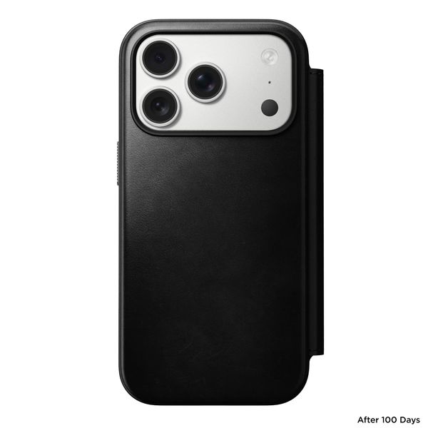 Nomad Modern Horween Leather Folio Bookcase met MagSafe Apple iPhone 17 Pro - Zwart