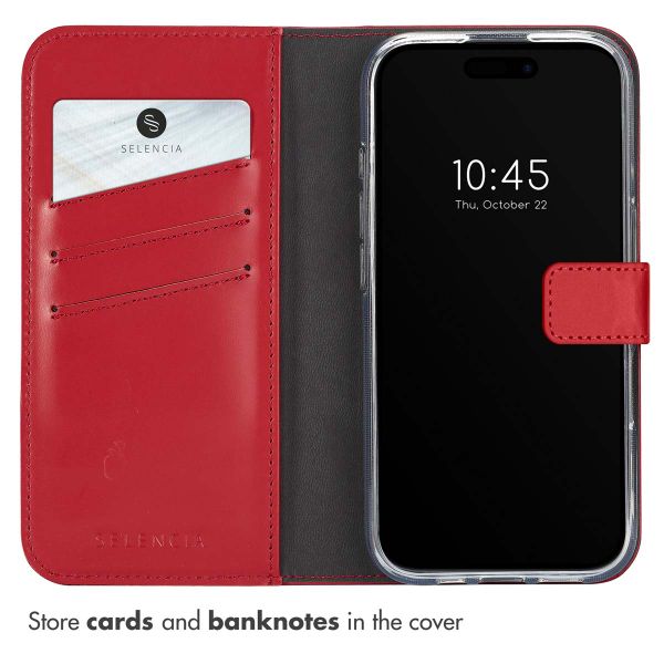 Selencia Genuine Leather Book Case Apple iPhone 16 - Red