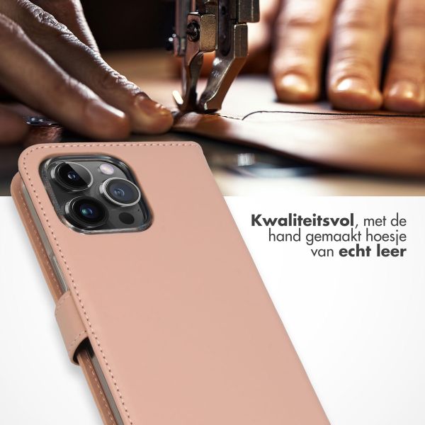 Selencia Echt Lederen Bookcase iPhone 15 Pro Max - Dusty Pink