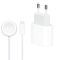 Apple USB-C Power Adapter 20W + Magnetische Snellader-naar-USB-C-kabel voor Apple Watch - 1 meter - Wit