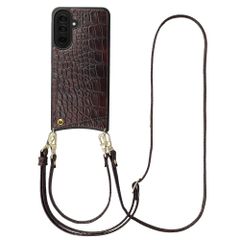 Selencia Nova Croco Phone Case with Cord and Card Holder Samsung Galaxy A37 (5G) - Choco Brown