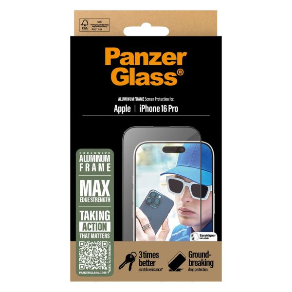 PanzerGlass Screenprotector Aluminium Frame Ultra Wide Fit met applicator iPhone 16 Pro