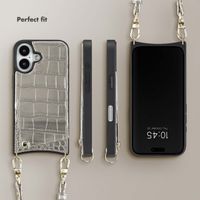 Selencia Nova Croco Phone Case with Cord and Card Holder Apple iPhone 16 - Silver