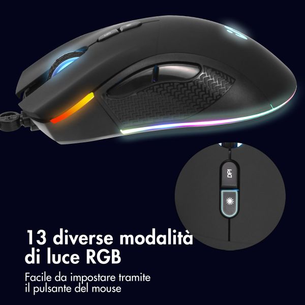 imoshion Gaming muis met RGB lichten - Bedrade gaming muis met USB-A aansluiting - Zwart