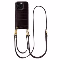 Selencia Nova Real Leather Backcover met Koord en Pashouder Apple iPhone 16 Pro - Dark Chocolate
