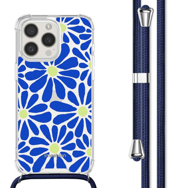 imoshion Design hoesje met koord Apple iPhone 15 Pro - Cobalt Blue Flowers Connect