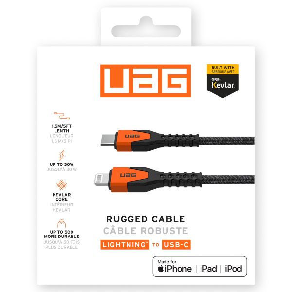 UAG Kevlar® Core USB-C naar Lightning oplaadkabel - 1,5 meter - Zwart / Oranje