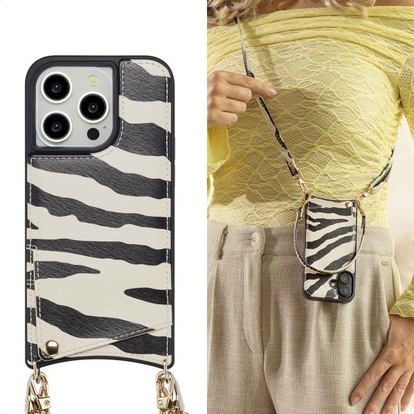 Selencia Nova Telefoonhoes met Koord en Pashouder Apple iPhone 14 Pro - Zazzy Zebra