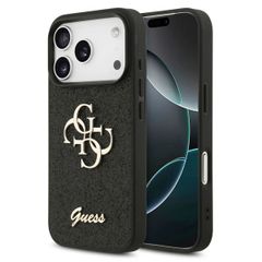 Guess 4G Metal Logo Glitter Backcover Apple iPhone 17 Pro - Zwart