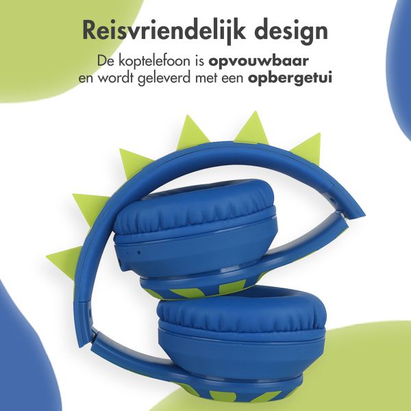 imoshion Kids Dino Bluetooth Headphones - Kinder koptelefoon met decibelbegrenzer - Draadloze koptelefoon + AUX kabel - Cobalt Blue / Lime