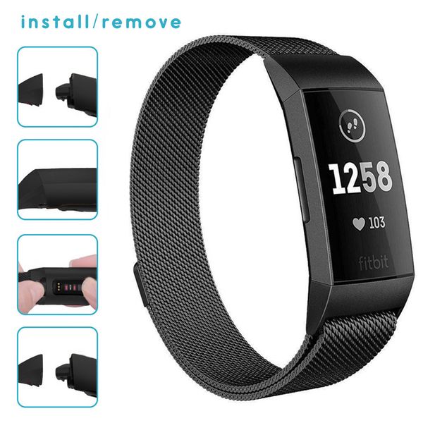 imoshion Milanees Watch bandje Fitbit Charge 3 / 4 - Zwart