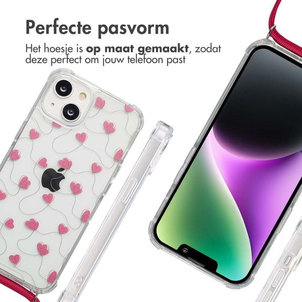 imoshion Design hoesje met koord iPhone 14 - Dusty Rose Connected Hearts