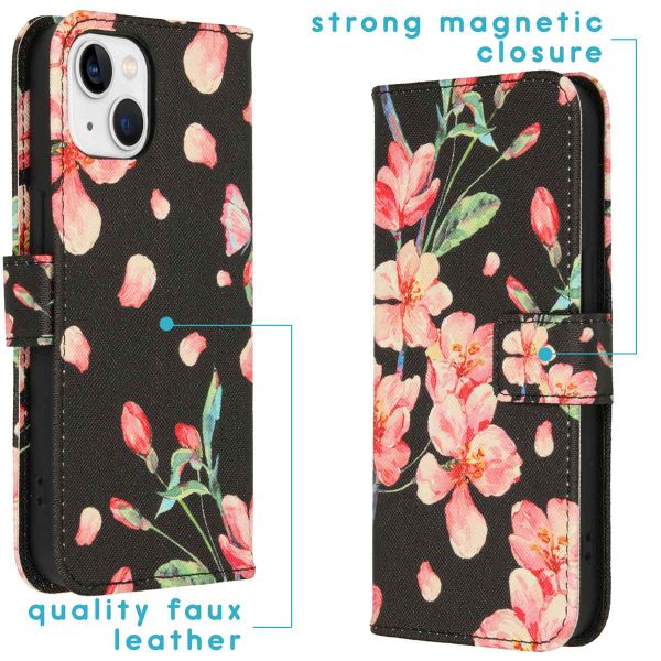 imoshion Design Softcase Bookcase iPhone 14 - Blossom Watercolor Black