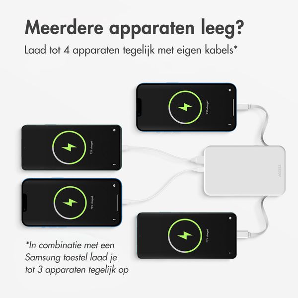 Accezz Powerbank 10.000 mAh met geïntegreerde kabels - Quick Charge en Power Delivery - Wit