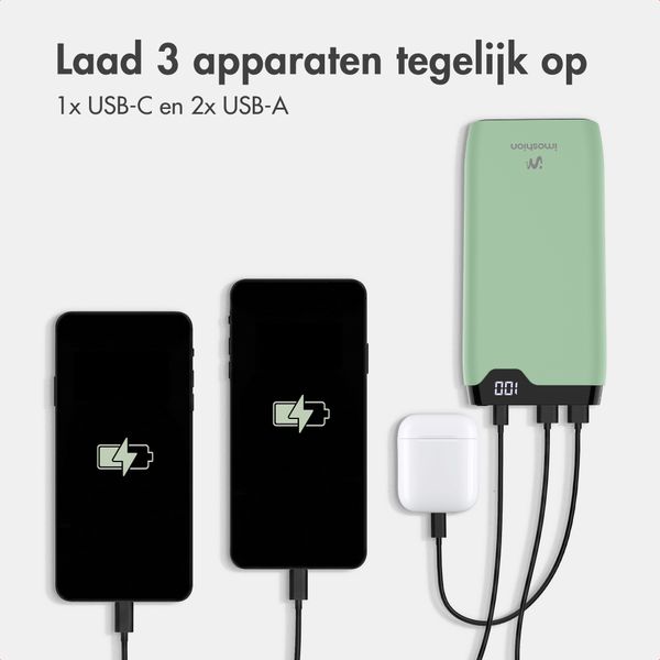 imoshion Powerbank 20.000 mAh - 22,5W Snellader - USB-C / USB-A - Groen