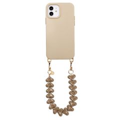Selencia Rivièra MagSafe Backcover met afneembare haakjes voor de Apple iPhone 12 / 12 Pro - Milky Latte + Lova Polskoord - Mocha Brown