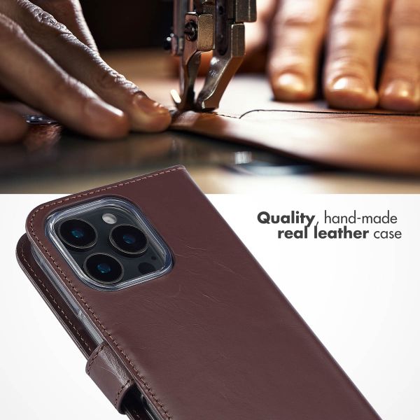 Selencia Genuine Leather Book Case Apple iPhone 16 Pro - Brown