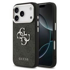 Guess 4G Metal Logo Backcover Apple iPhone 17 Pro - Silver Edge - Black