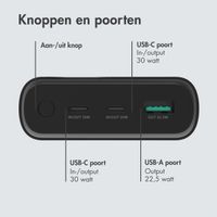 imoshion Powerbank 27.000 mAh + Accezz Ultra Slim GaN Oplader + Accezz USB-C naar USB-C kabel - 1 meter - Zwart