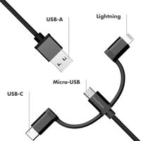 imoshion 3-in-1 kabel - Lightning, USB-C en Micro-USB kabel - Gevlochten textiel - 1,5 meter - Zwart