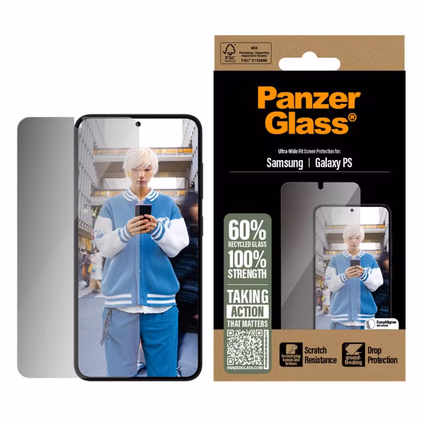 PanzerGlass Privacy Ultra-Wide Fit Anti-Bacterial Screenprotector incl. applicator Samsung Galaxy S25 Edge