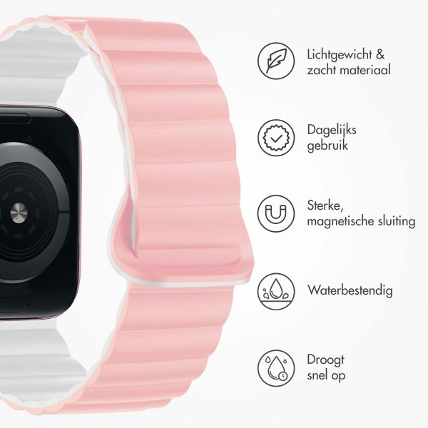 imoshion Siliconen magnetisch bandje Apple Watch Series 1 t/m 9 / SE (38/40/41 mm) | Series 10 (42 mm) - Roze / Wit