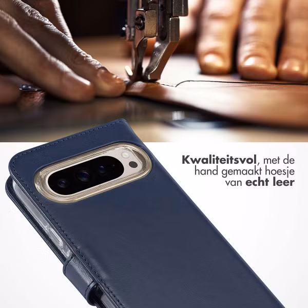 Selencia Echt Leren Bookcase Google Pixel 9 / 9 Pro - Blauw