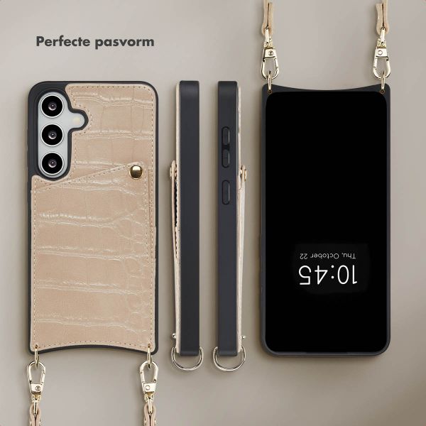 Selencia Nova Croco Telefoonhoes met Koord en Pashouder Samsung Galaxy S24 / S25 - Beige