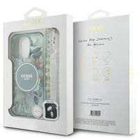 Guess MagSafe IML Flowers Case met beads strap Apple iPhone 16 Pro - Green