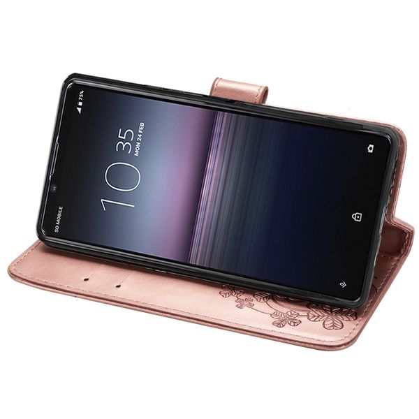 Klavertje Bloemen Bookcase Sony Xperia 1 II - Rosé Goud