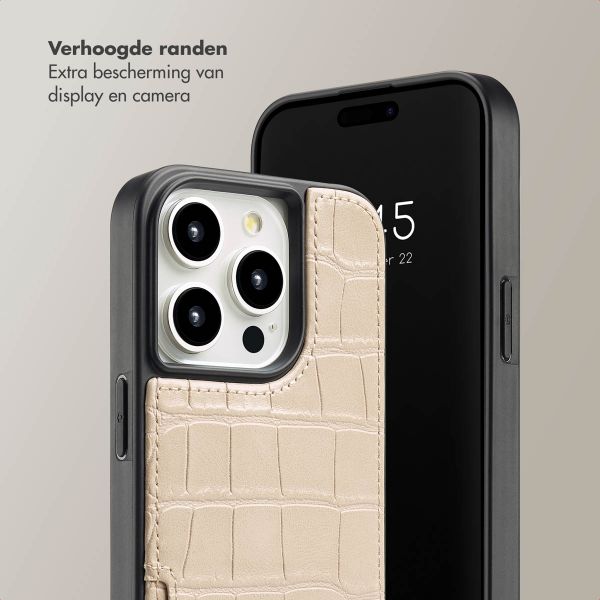 Selencia Nova Croco Backcover met koord en pashouder iPhone 15 Pro - Beige