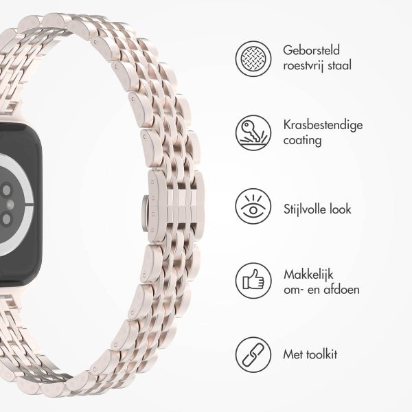 Selencia Slim Steel Jubilee Inspired schakelbandje Apple Watch Series 1 t/m 9 / SE (38/40/41 mm) | Series 10 (42 mm) - Sterrenlicht