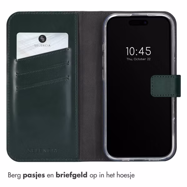 Selencia Echt Leren Bookcase Apple iPhone 16 Pro - Groen