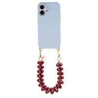 Selencia Rivièra MagSafe Backcover met afneembare haakjes voor de Apple iPhone 16 - Powder Blue + Lova Polskoord - Burgundy
