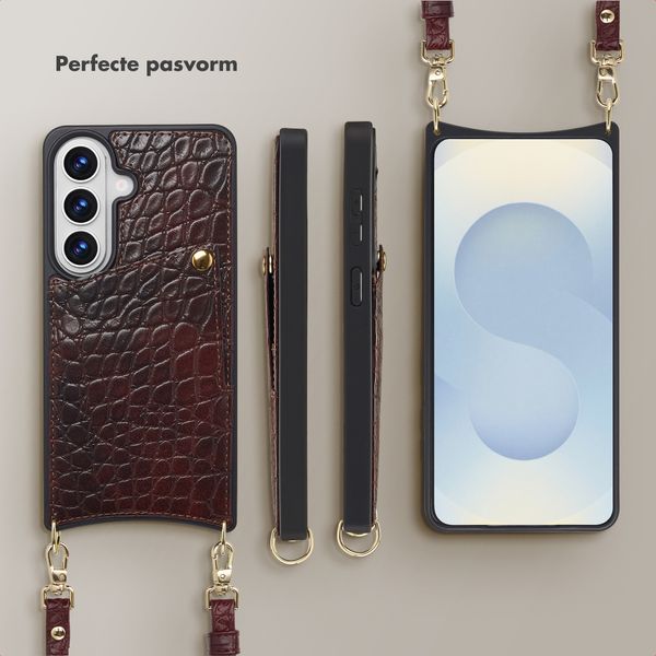 Selencia Nova Croco Telefoonhoes met Koord en Pashouder Samsung Galaxy S26 - Choco Brown