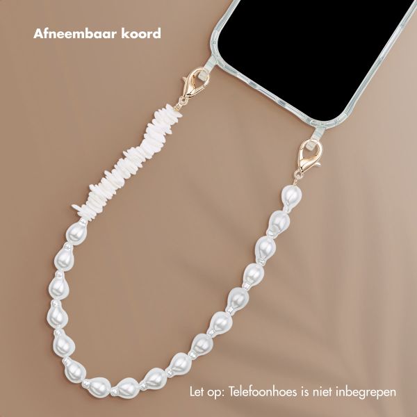 Selencia Telefoonkoorden Set met Parels en Schelpen - Beige