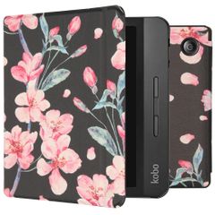 imoshion Design Slim Hard Case Sleepcover met stand Kobo Libra H2O - Blossom Watercolor Black